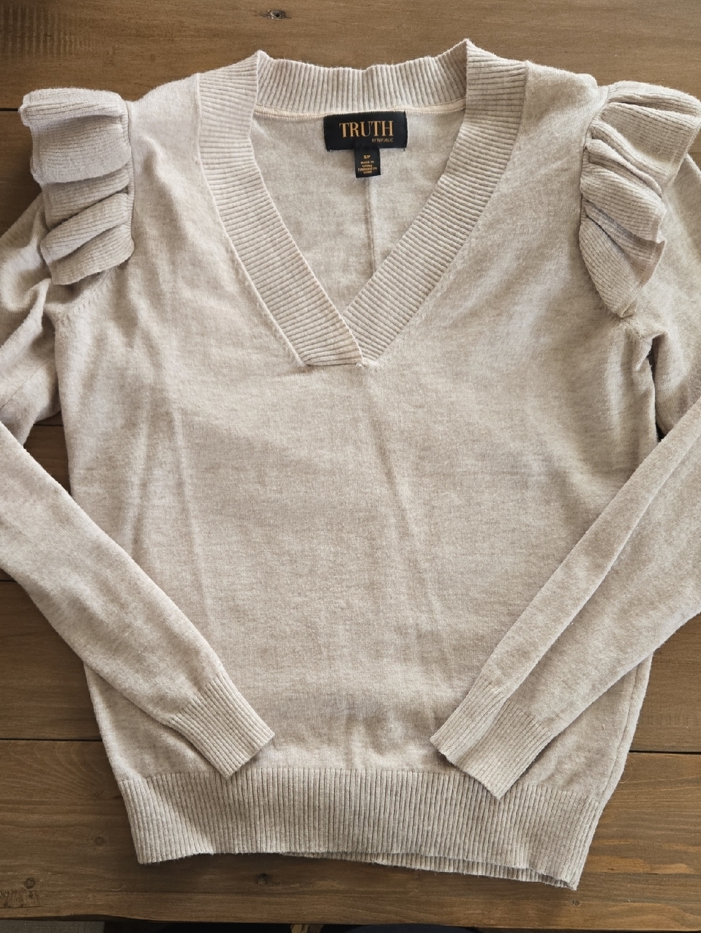 Ruffle-Shoulder V-Neck Sweater